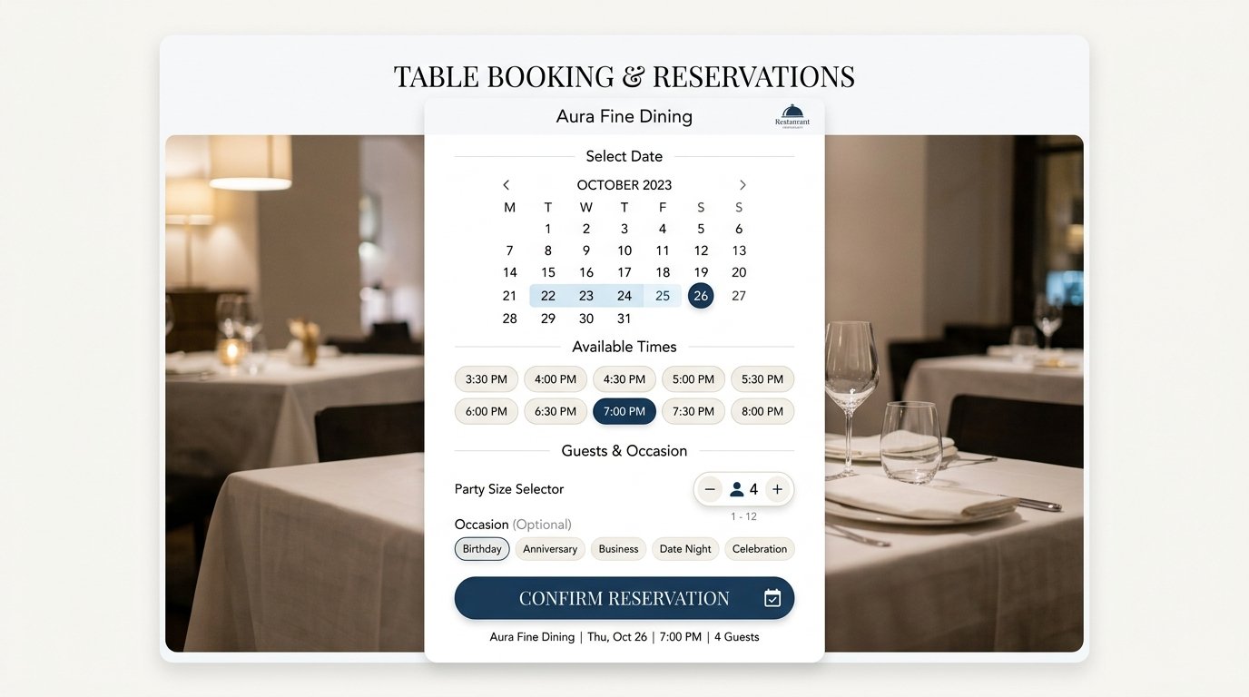 Modern Restaurant Booking and Reservation System Interface