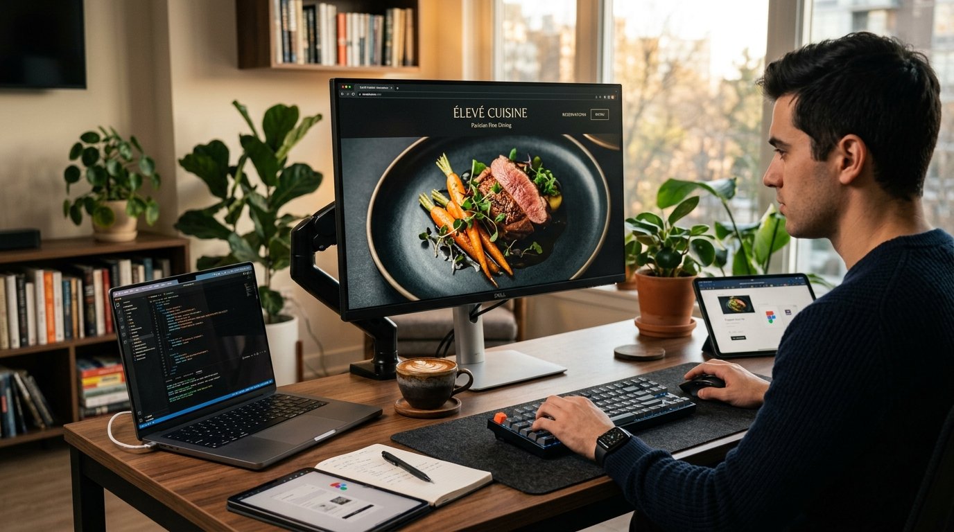 A web developer designing a modern restaurant website in Dubai